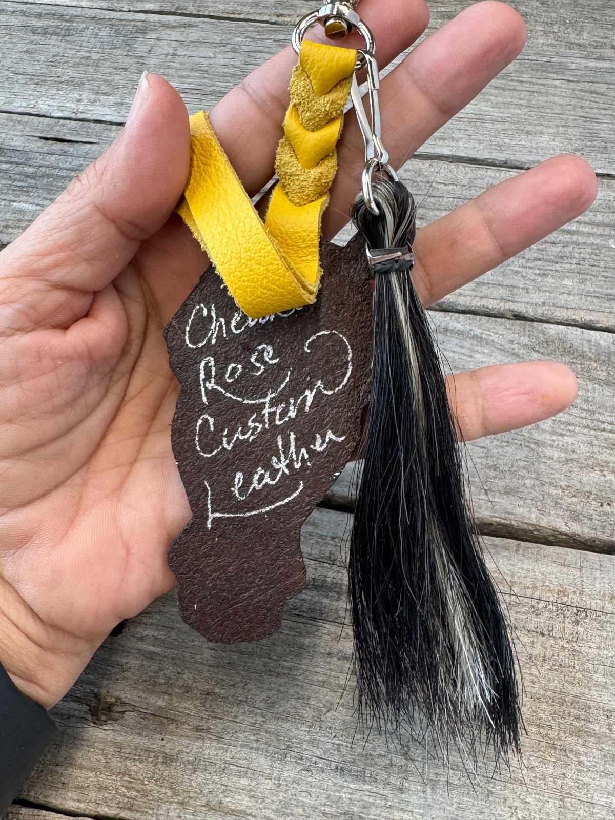 Hand Painted Black and White Paint Horse Face Key Chain