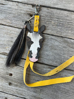 Hand Painted Black and White Paint Horse Face Key Chain
