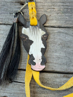Hand Painted Black and White Paint Horse Face Key Chain