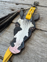 Hand Painted Black and White Paint Horse Face Key Chain