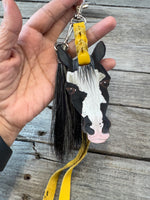 Hand Painted Black and White Paint Horse Face Key Chain