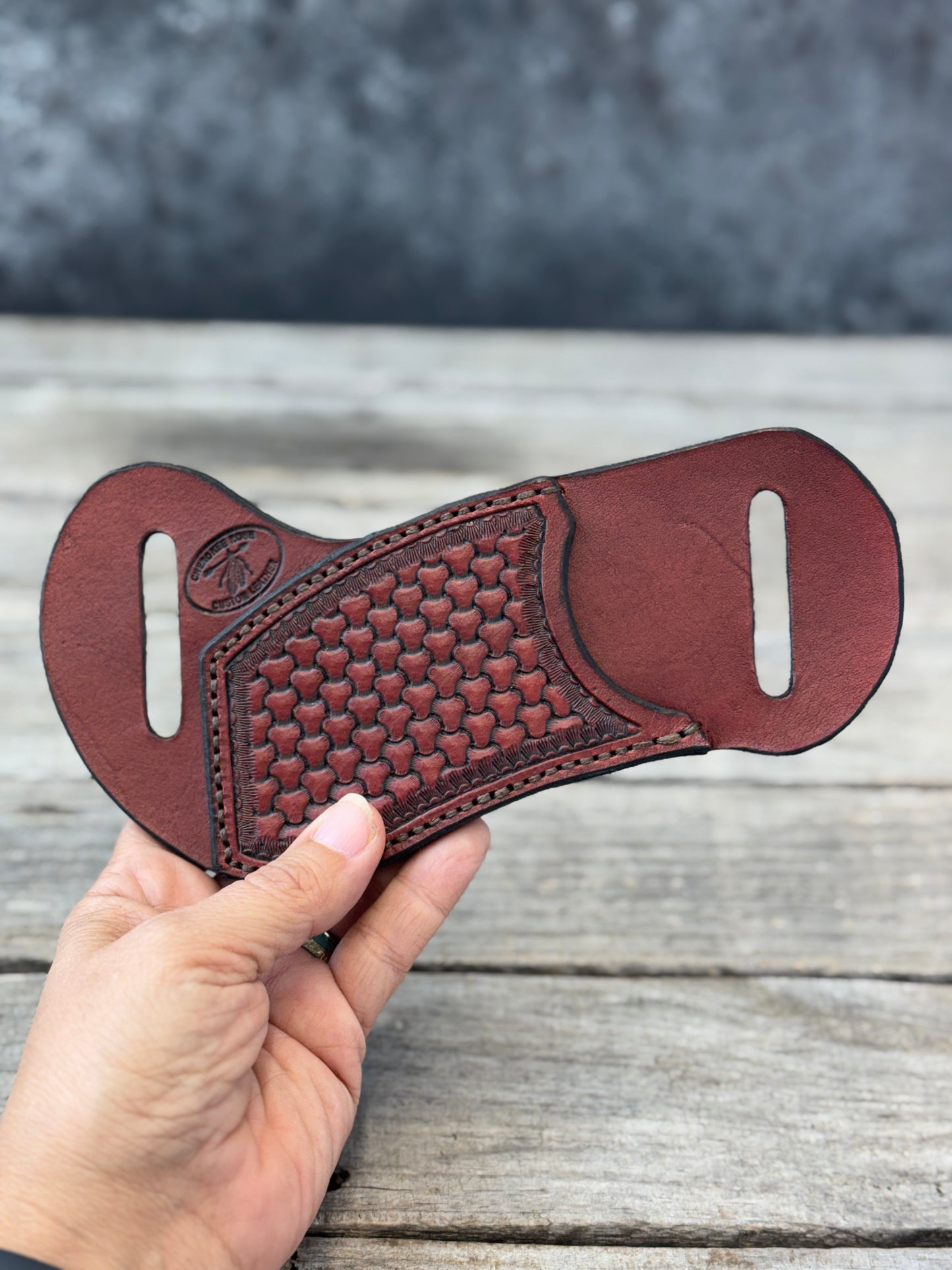 Geometric Basketweave Stamped Multi-Tool Sheath
