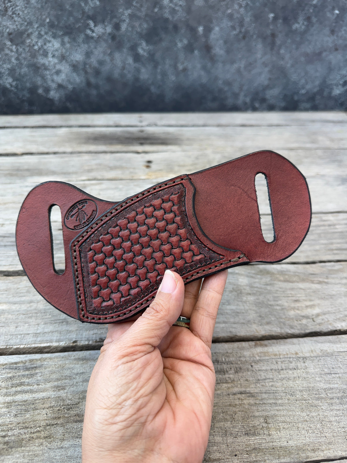 Geometric Basketweave Stamped Multi-Tool Sheath