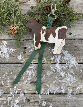 Hand Painted Brown and White Show Heifer Key Chain