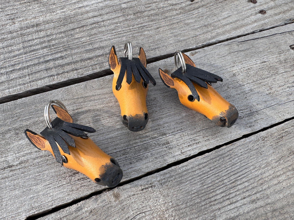 Hand Painted Buckskin Horse Head Leather Keychain