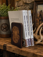 Hand Tooled Leather Bookends – Buffalo Skull Floral Carved Leather Bookends