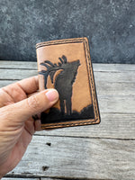 Hand Tooled Leather Card Wallet – Elk Design Front Pocket Wallet (Slim Bifold)