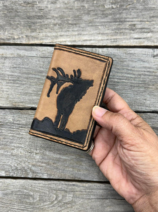 handmade leather card wallet elk design front pocket wallet