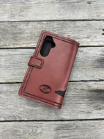 Hand Tooled Leather Phone Wallet Case – Elk Design Samsung Galaxy S25 Wallet Cover