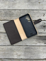 leather samsung galaxy s25 wallet case with card slots and snap