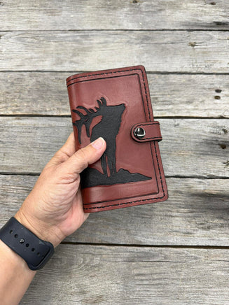 inverted tooled leather elk phone case wallet handmade