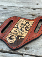 Carved Feather Wide Slanted Pancake Knife Sheath