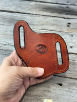 Carved Feather Wide Slanted Pancake Knife Sheath