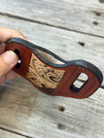 Carved Feather Wide Slanted Pancake Knife Sheath