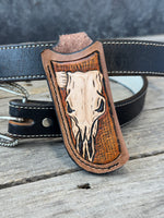Hand Carved Longhorn Skull Leather Knife Sheath