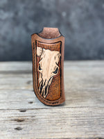 Hand Carved Longhorn Skull Leather Knife Sheath