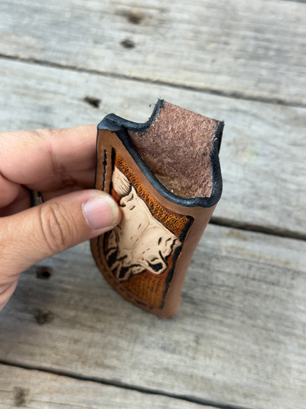 Hand Carved Longhorn Skull Leather Knife Sheath