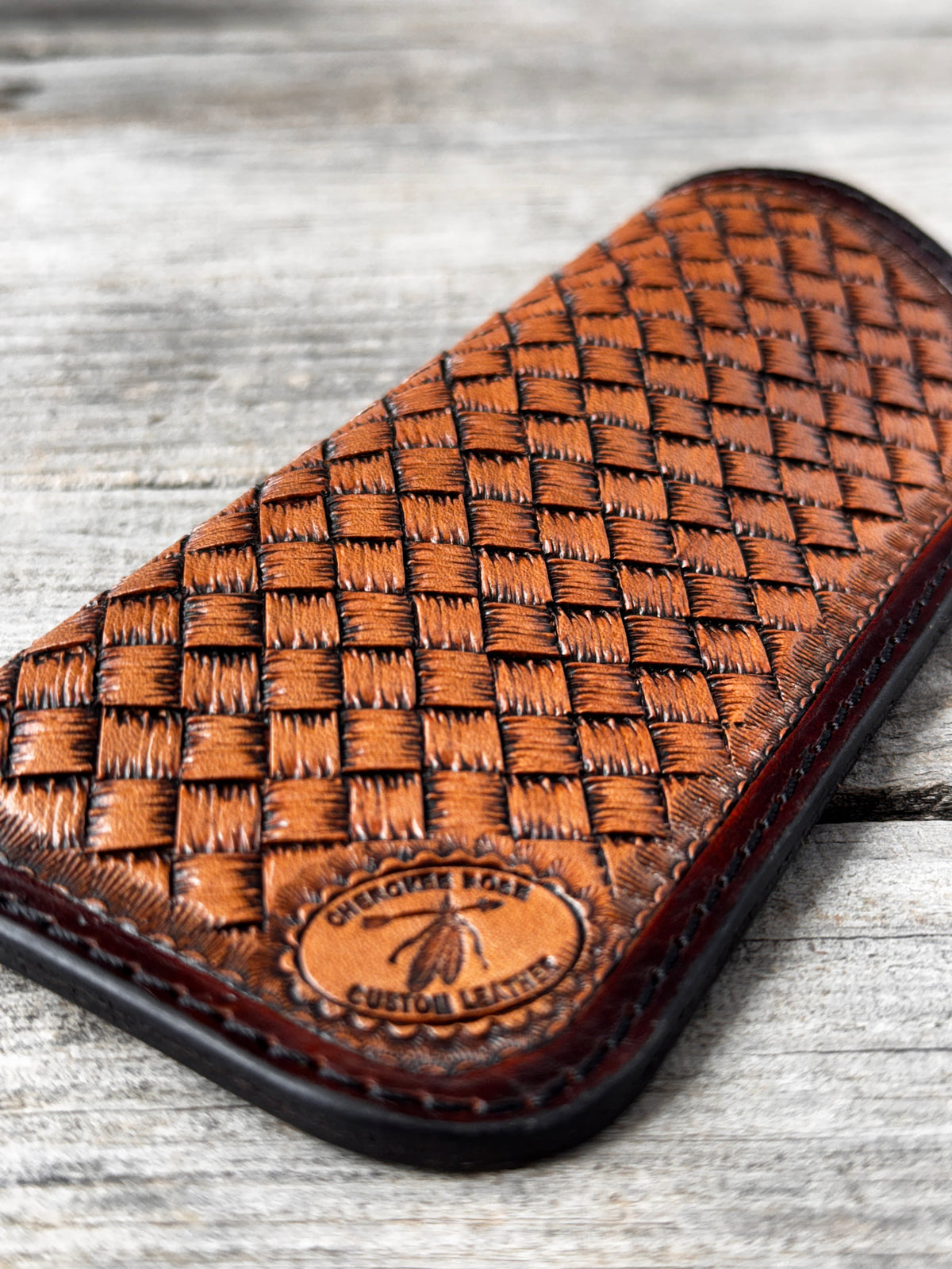 Hand Carved Oak Leaf Leather Eyeglass Case