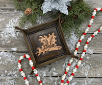 Hand-tooled leather valet tray with carved oak leaf and acorn design, handmade by Cherokee Rose Custom Leather in East Texas