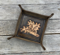 Oak Leaf Carved Leather Valet Tray