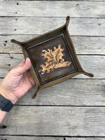 Oak Leaf Carved Leather Valet Tray