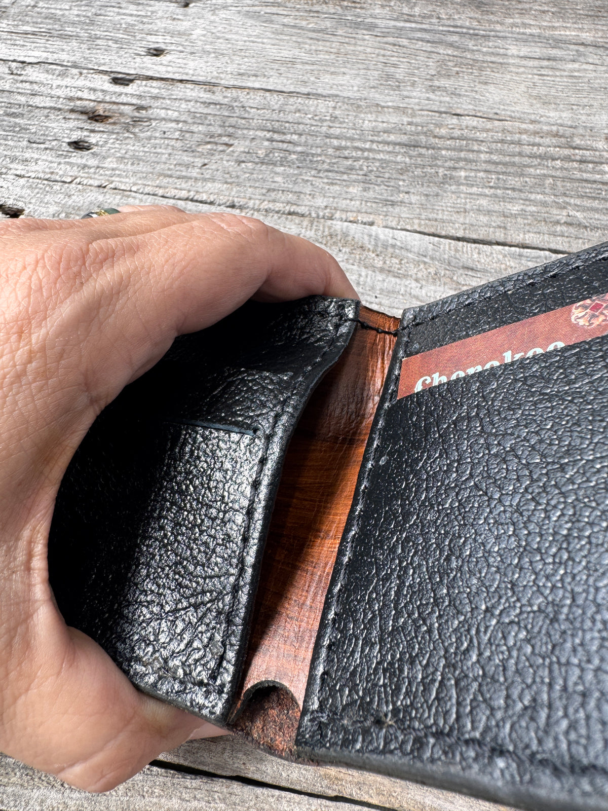 Hand Carved Oak Leaf Leather Bifold Wallet
