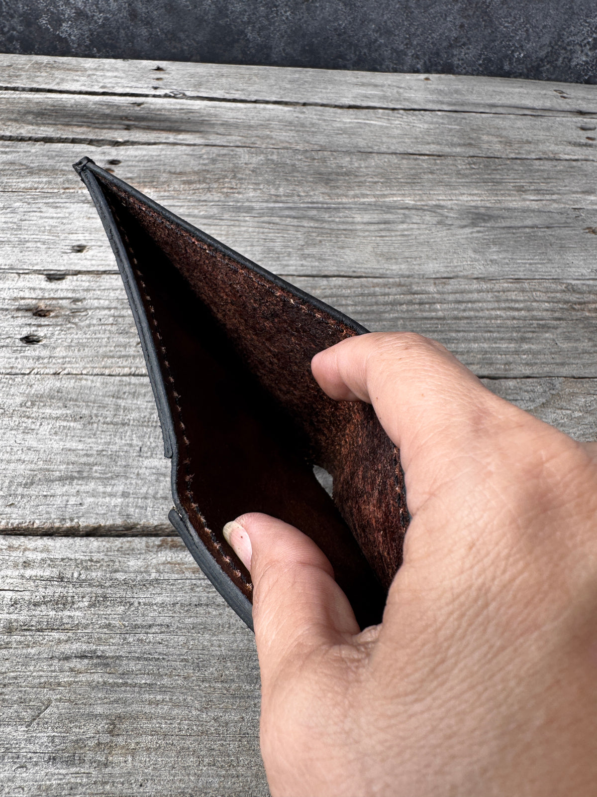 Hand Carved Oak Leaf Leather Bifold Wallet