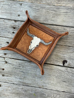 Carved Longhorn Leather Valet Tray