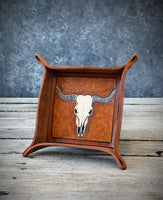 Carved Longhorn Leather Valet Tray