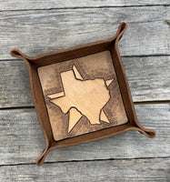 Carved Texas Star Leather Valet Tray