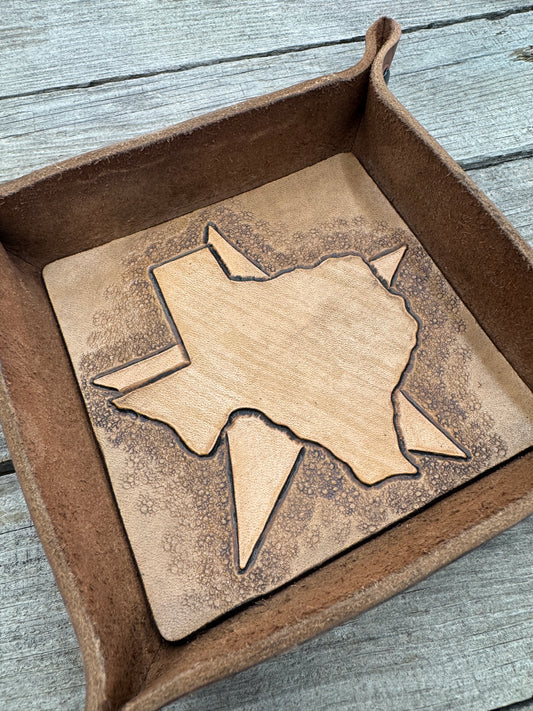 Carved Texas Star Leather Valet Tray