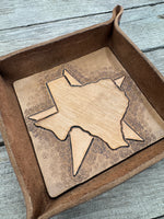 Carved Texas Star Leather Valet Tray