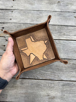 Carved Texas Star Leather Valet Tray