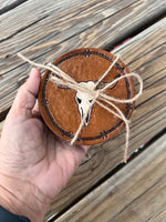 Carved Texas Longhorn Leather Coaster Set of 4