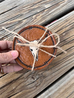 Carved Texas Longhorn Leather Coaster Set of 4
