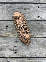 Leather Cast Iron Skillet Handle Cover – Western Floral Scroll Design