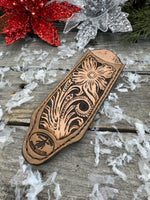 Leather Cast Iron Skillet Handle Cover – Western Floral Scroll Design