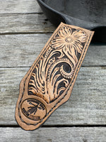 Leather Cast Iron Skillet Handle Cover – Western Floral Scroll Design