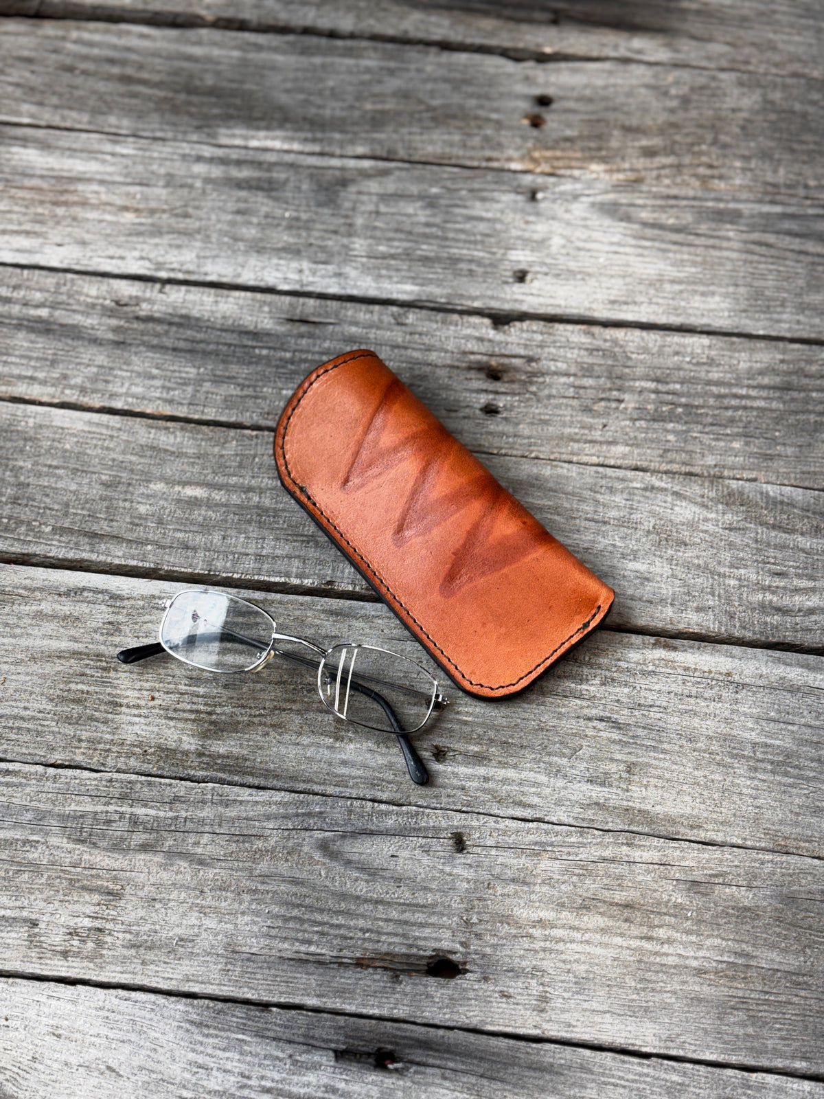 Natural Cattle Brand Leather Eyeglass Case