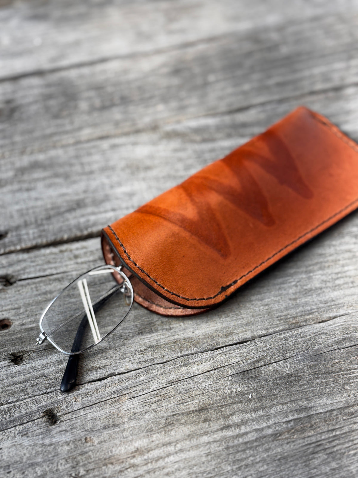 Natural Cattle Brand Leather Eyeglass Case