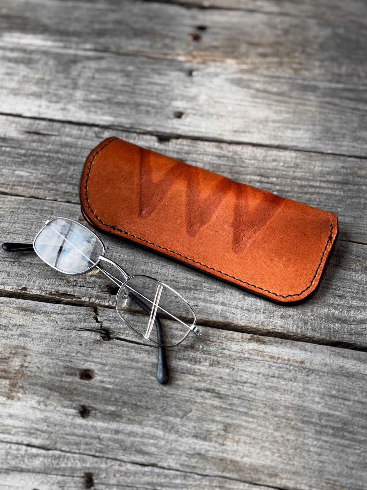 Natural Cattle Brand Leather Eyeglass Case