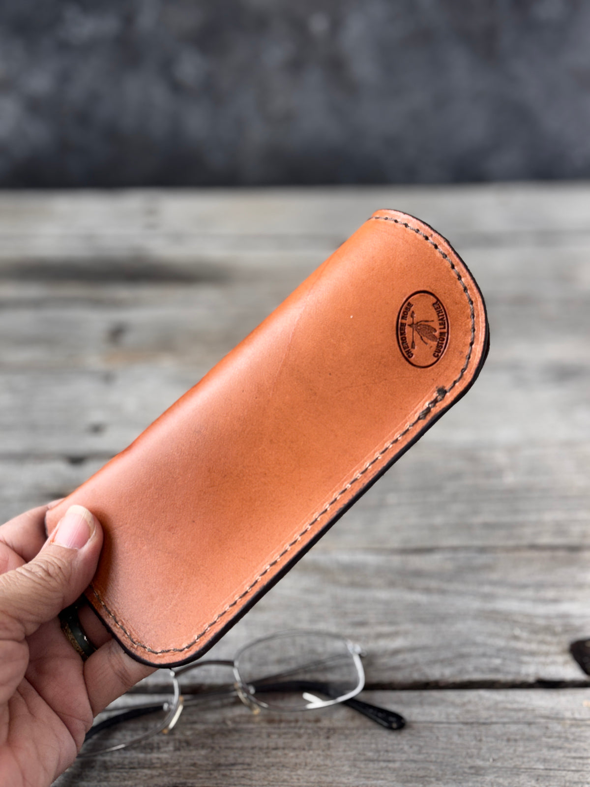 Natural Cattle Brand Leather Eyeglass Case