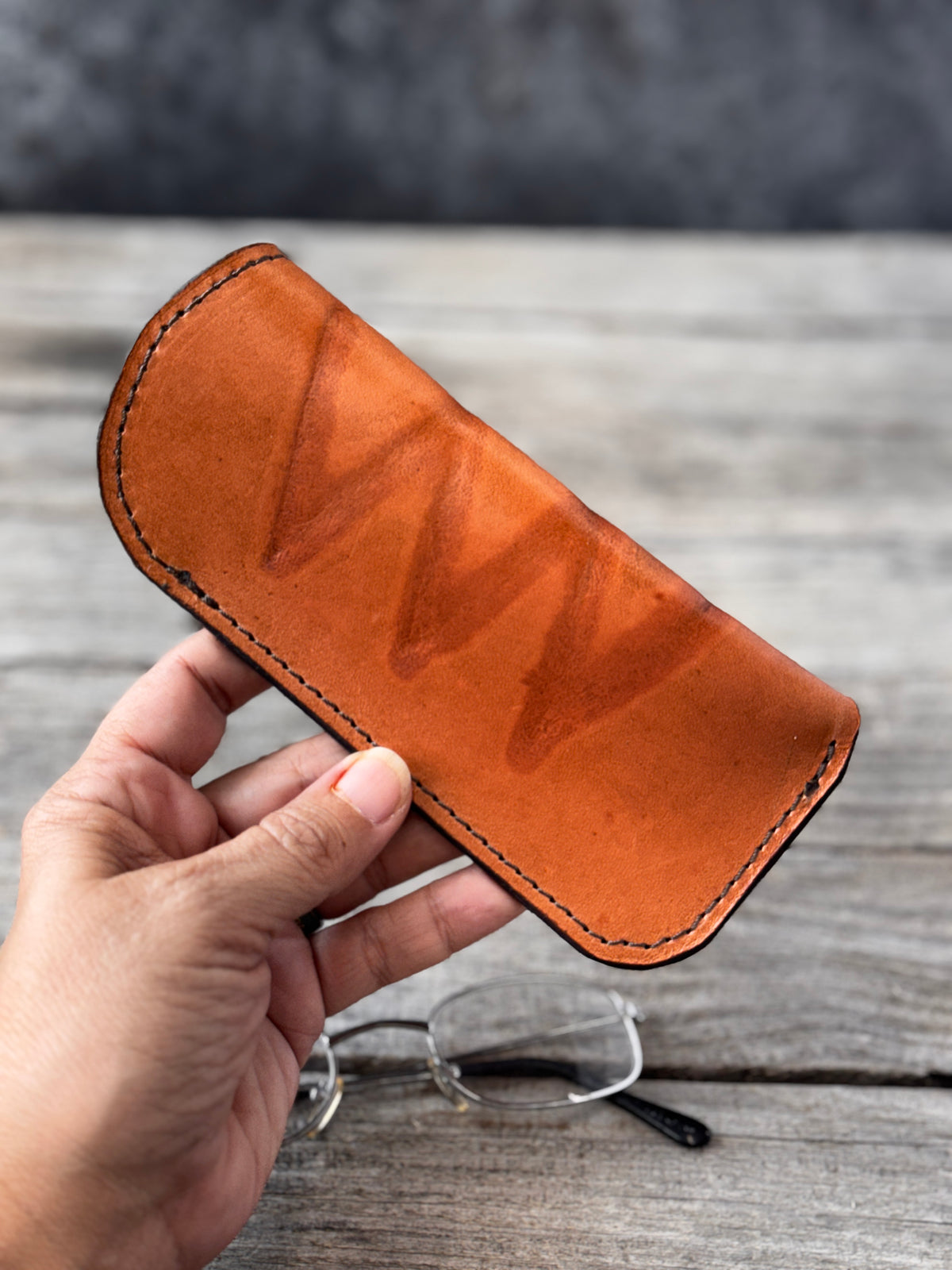 Natural Cattle Brand Leather Eyeglass Case
