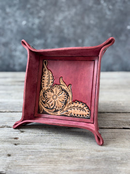Cherry Red Tooled Floral Valet Tray