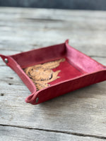 Cherry Red Tooled Floral Valet Tray