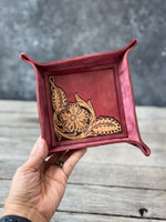 Cherry Red Tooled Floral Valet Tray