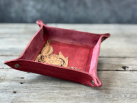 Cherry Red Tooled Floral Valet Tray