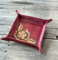 Cherry Red Tooled Floral Valet Tray