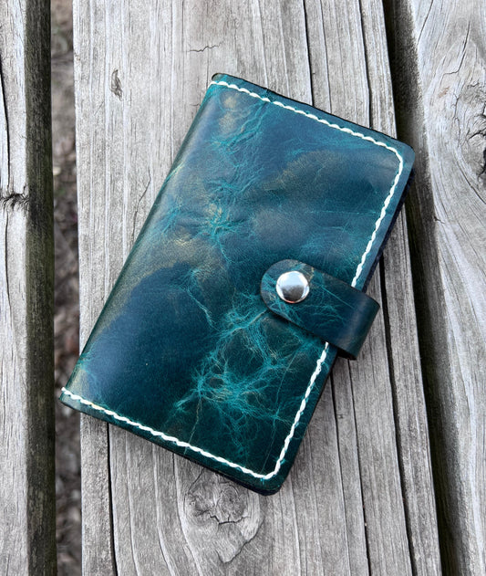Copper Turquoise Oil Tanned Leather Spiral Top Notebook Holder