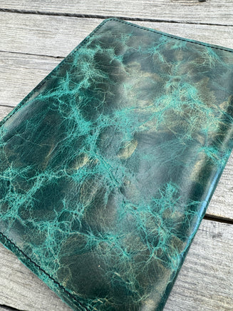 Copper and turquoise oil tanned leather composition notebook cover with natural color variation, handmade leather journal cover.